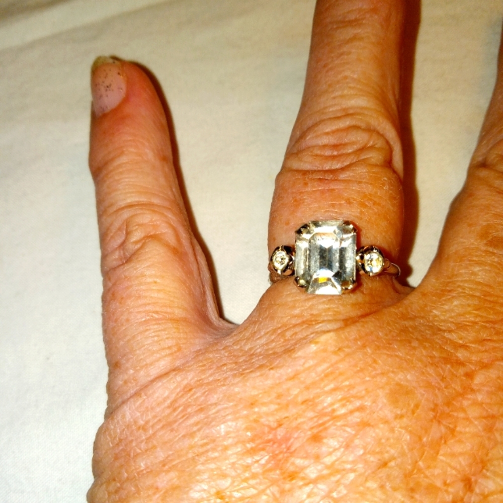 Shank Vintage Sterling Crystal Adjustable Ring 7.5